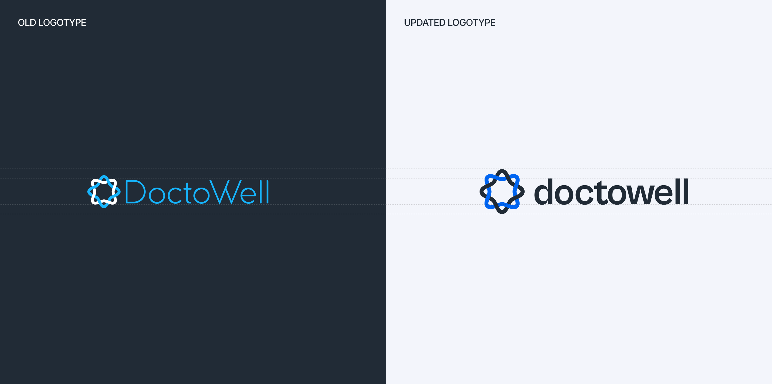 Doctowell logotype, before and after the refresh