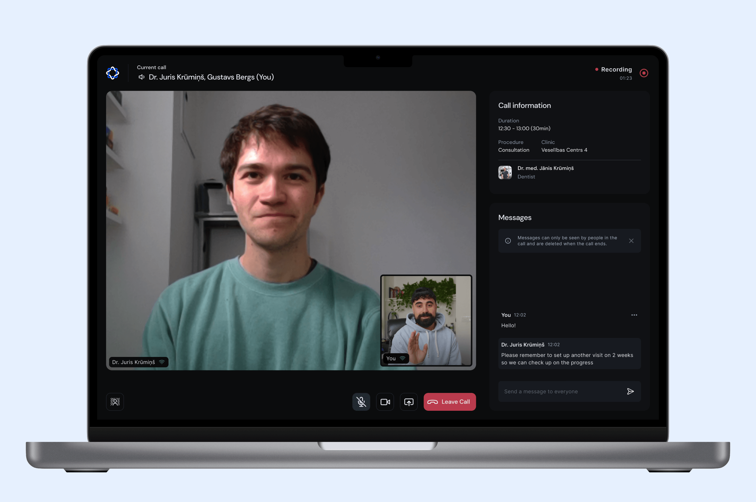Patient-side telemedicine call screen