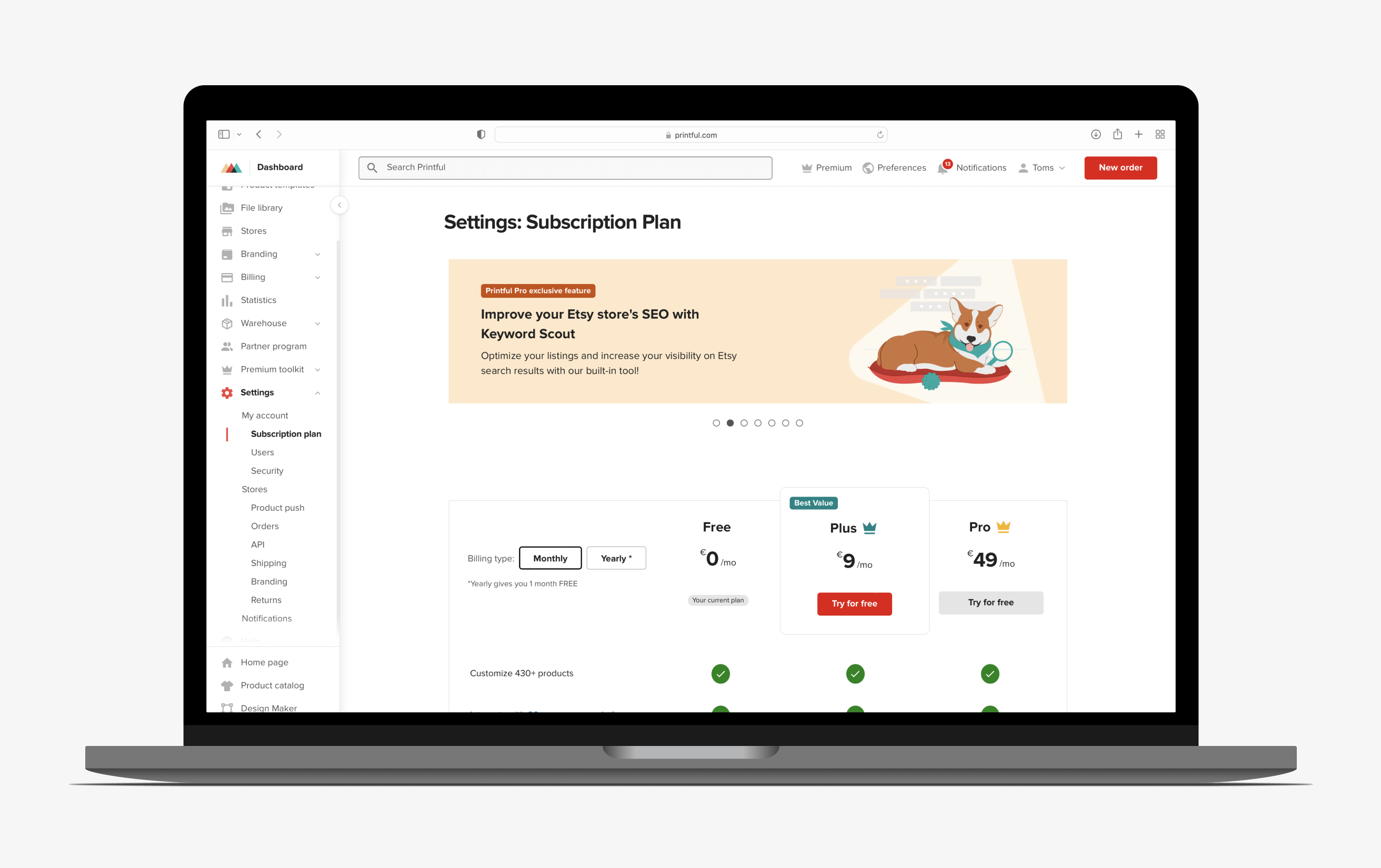 Pro plan subscription flow and premium content touchpoints