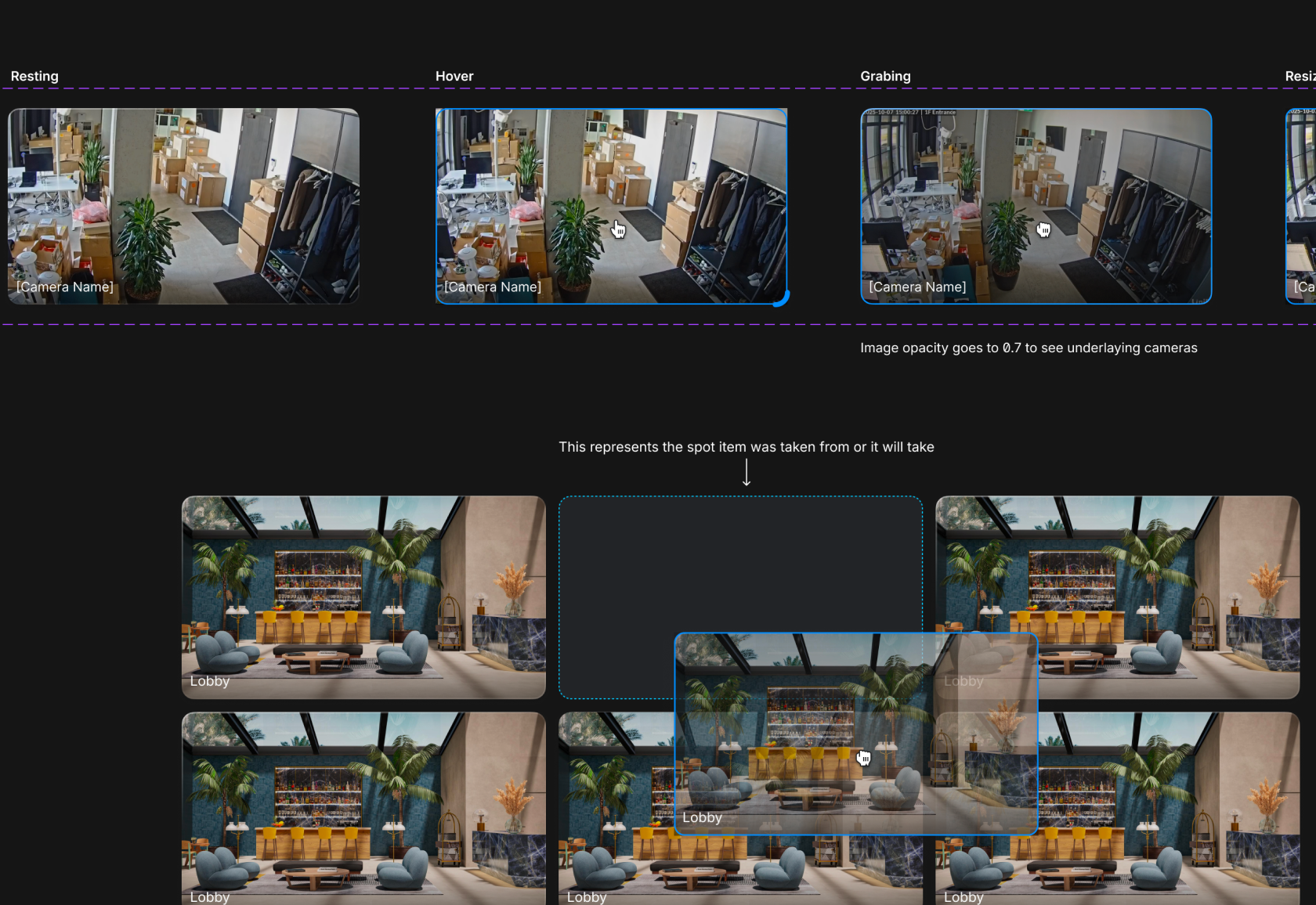 Drag-to-arrange camera grid